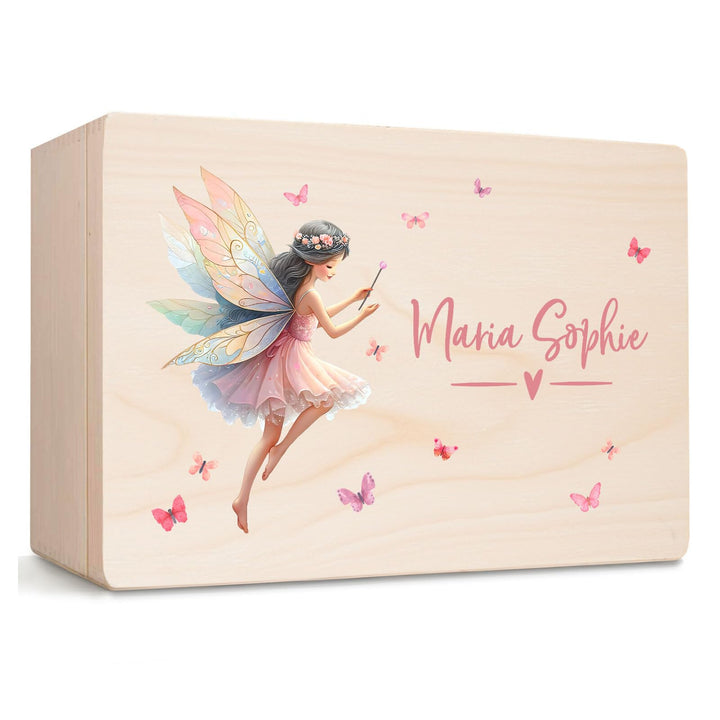 Little Deco Personalisierte Baby Erinnerungsbox mit Fee | M - 30 x 20 x 13 cm | Erinnerungskiste aus