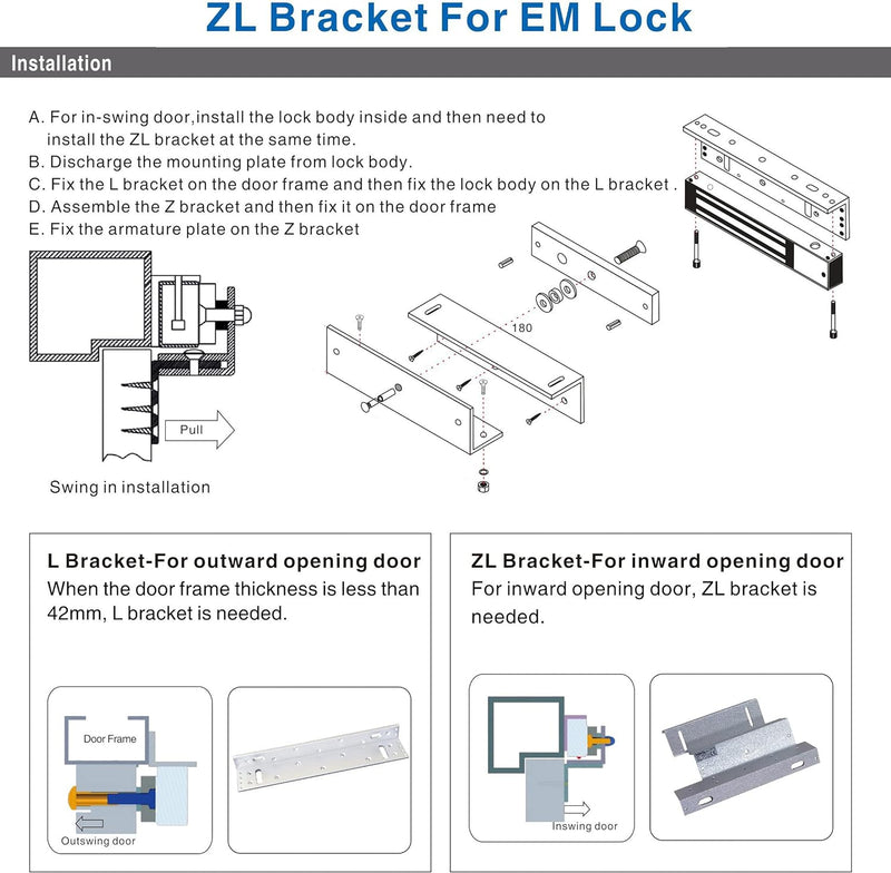 UHPPOTE Z & L ZL Klemmhalterung für 180 kg, elektromagnetischer Verschluss für Innentür