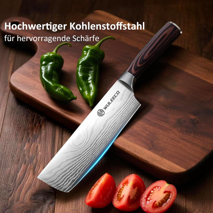 Küchenmesser Hackmesser 18 cm, Japanisches Nakiri Messer, Profi Kochmesser Fleischmesser aus Hochwer