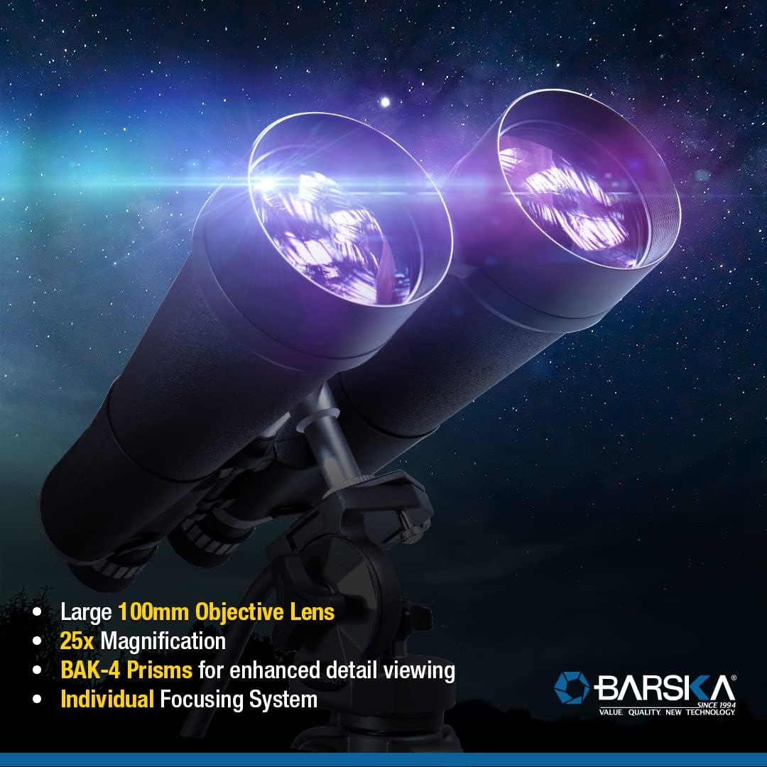 BARSKA Gladiator 25-125x80 Zoom-Fernglas (grünes Objektiv, verstrebter Stativadapter), Schwarz AB105