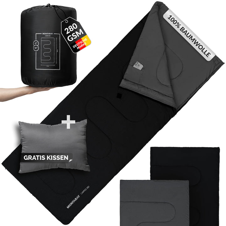 Deckenschlafsack 100% Baumwolle bis -3°C INKL. Kissen - Outdoor Winter-Schlafsack & Sommer-Schlafsac