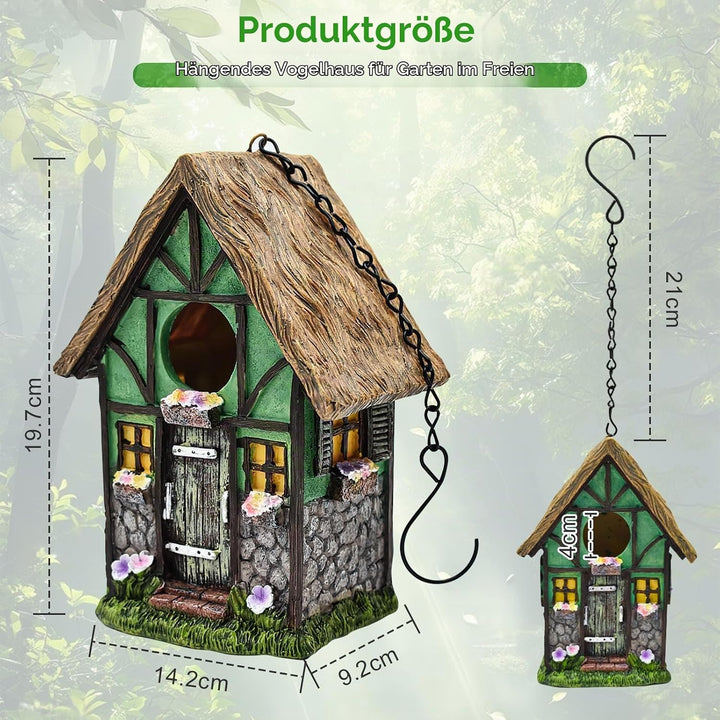 Cyiecw Harz Vogelhaus zum Aufhängen, Nistkasten für Vögel für Draussen Wetterfest, Stabiles Vogelhäu
