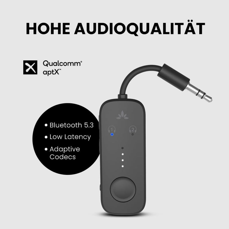 Avantree Relay - Premium Flugzeug Bluetooth 5.3 Adapter für alle Kopfhörer, apt-X geringe Latenz, un