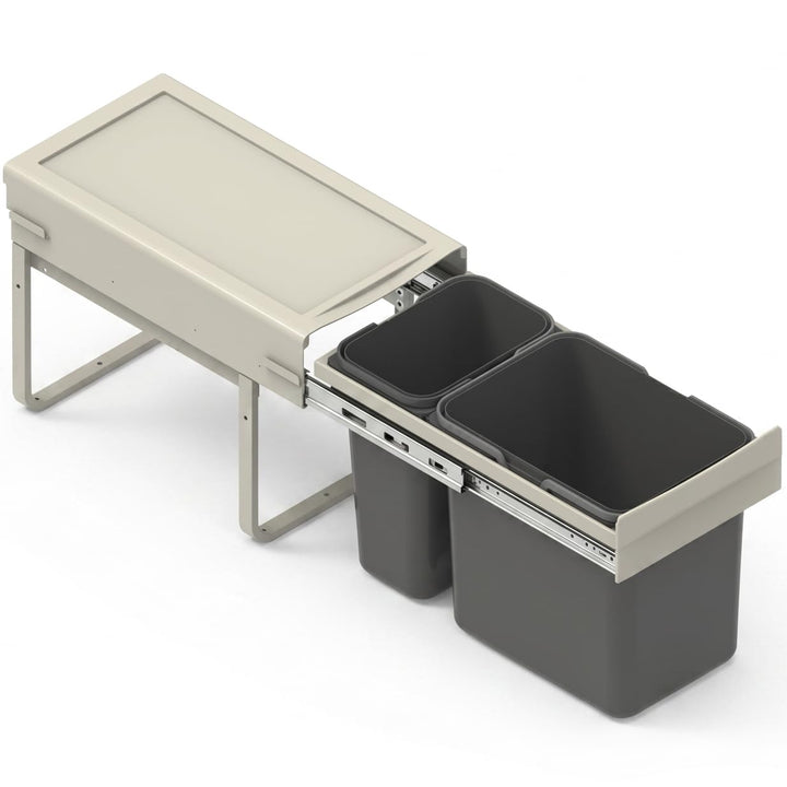 Einbau-Mülleimer für 30 cm Schrank 2-fach Abfallsystem mit Deckel Soft-Close & Vollauszug 26,4 x 50