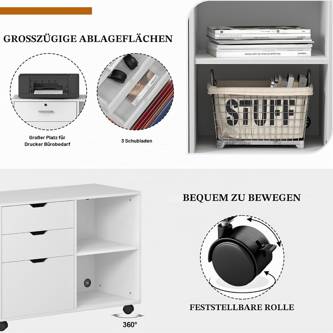 sogesfurniture Aktenschrank, Büroschrank, Aufbewahrungsschrank auf Rollen, Beistellschrank mit 2 off