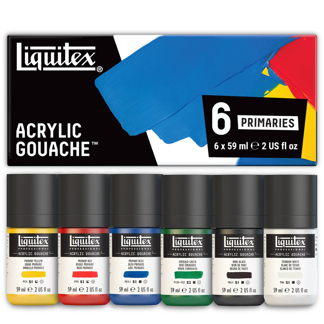 Liquitex 3699323 Proffessional Acrylic Gouache, Primärfarben, Set 6 Flaschen a 59ml 59 ml (6er Pack)