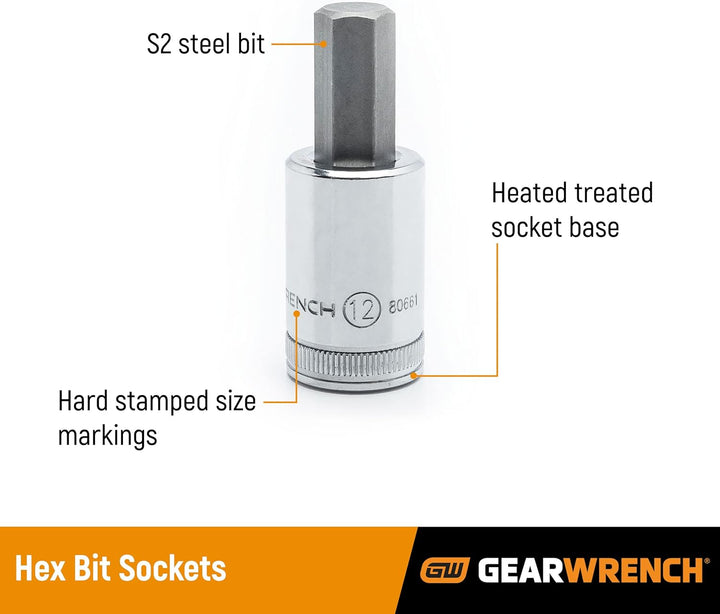 GearWrench 1/2 Antrieb Hex Bit Sockel mit Bit, 80660 10-mm Bit, 10-mm Bit