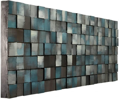 KunstLoft Wanddeko Holz rustikal | 100% HANDGEFERTIGT | 150x50x7cm | Holzbild 'Ruhe des Blauen' | Ab