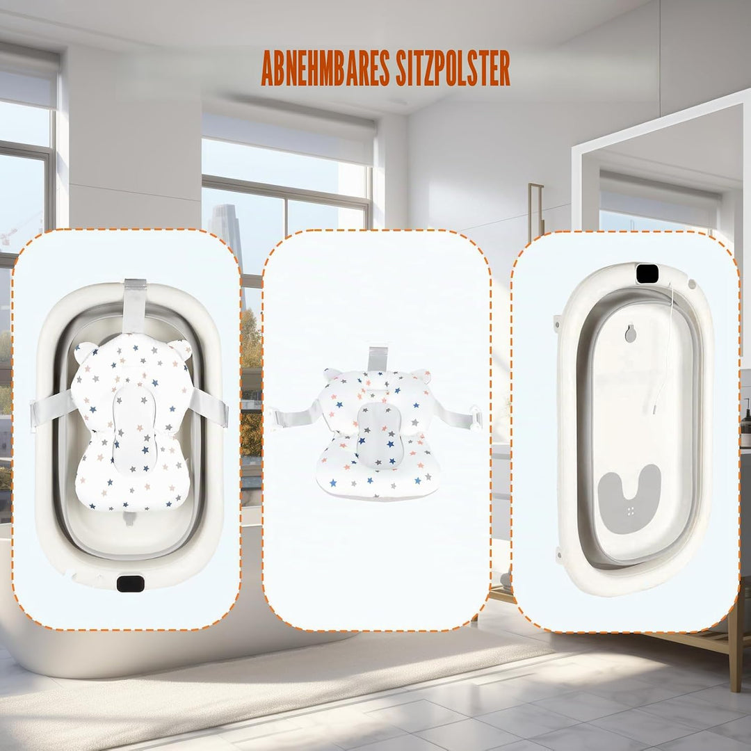 Faltbare Baby Badewanne mit Rutschfestem Kissen – Babywanne Ergonomisch, Tragbare Badewanne für Neug