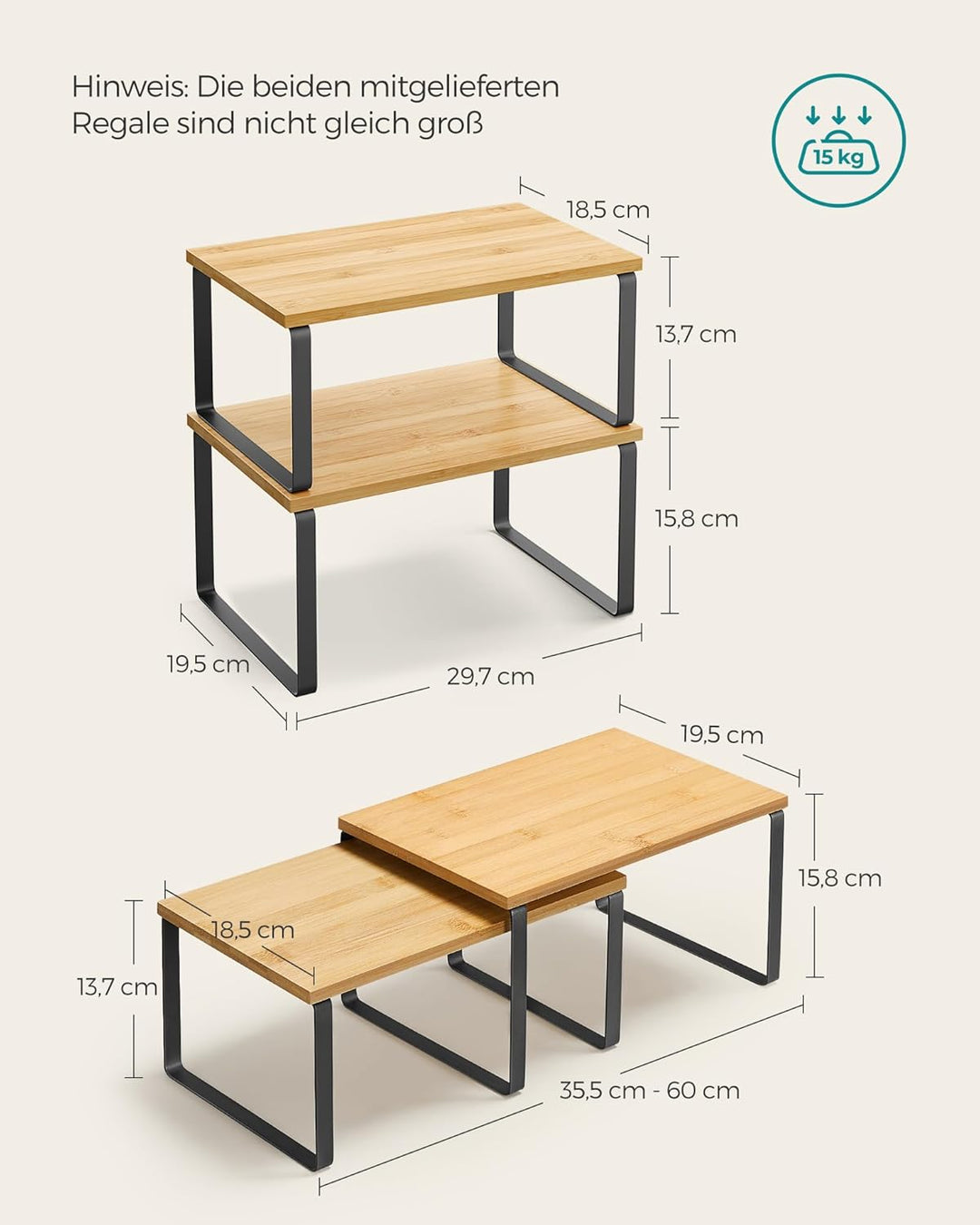 SONGMICS Gewürzregal, 2er Set Küchen-Organizer, Küchenregal, Schrank-Organizer Küche, erweiterbar, k