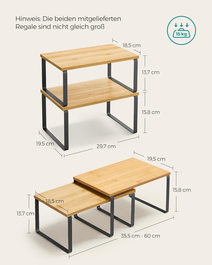 SONGMICS Gewürzregal, 2er Set Küchen-Organizer, Küchenregal, Schrank-Organizer Küche, erweiterbar, k