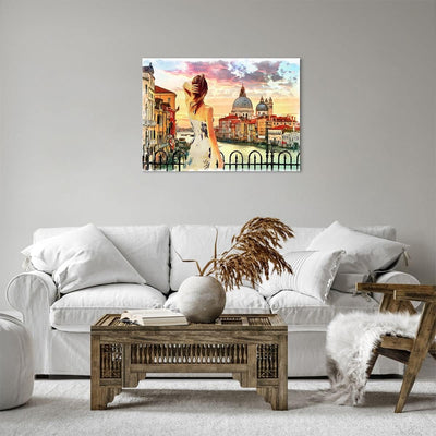 ARTTOR Bilder auf Leinwand Venedig Brücke Wasser Leinwandbild 70x50cm Wandbilder Dekoration Wohnzimm