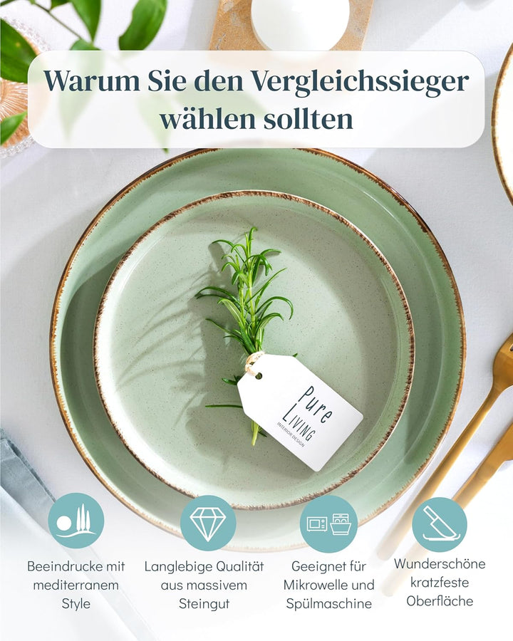 Steingut Suppenteller 6 Pers. Rustic Hochwertiges Landhausstil TEST SEHR GUT Tiefe Teller Set - Krat