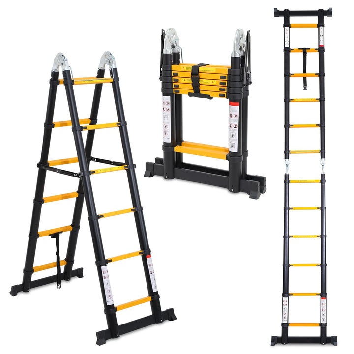 Cecaylie Teleskopleiter Klappleiter Aluminium, 3.8M(1.9M+1.9M) Ausziehbare Leiter mit Stabilisatoren