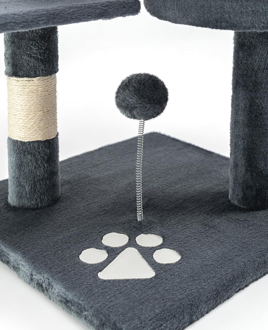lionto Kratzbaum für Katzen mit 2 Plüschbällen & Spielseil, Höhe 112 cm, Katzenbaum mit Sisalseil &