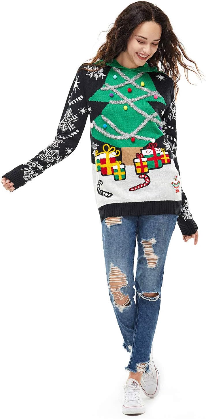 Damen Weihnachtspullover Lustig Unisex Hässliche Pulli Strickpullover Ugly Weihnachtspulli mit weihn