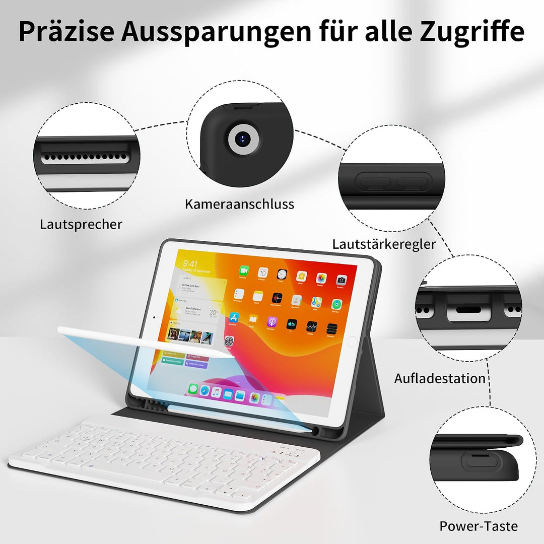 Tastatur Hülle für iPad 9. 8. 7. Generation 2021/2020/2019 10,2 Zoll mit Stifthalter, Magnetisch Blu