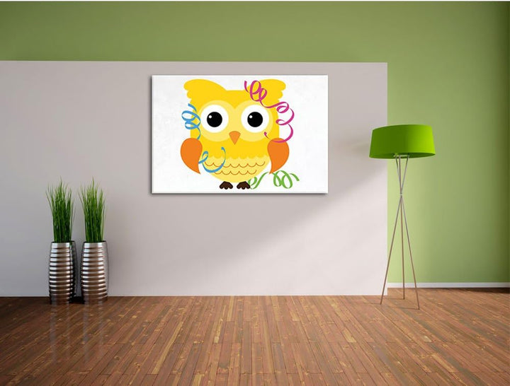 Pixxprint Eule mit Luftschlangen als Leinwandbild/Grösse: 100x70 cm/Wandbild/Kunstdruck/fertig bespa