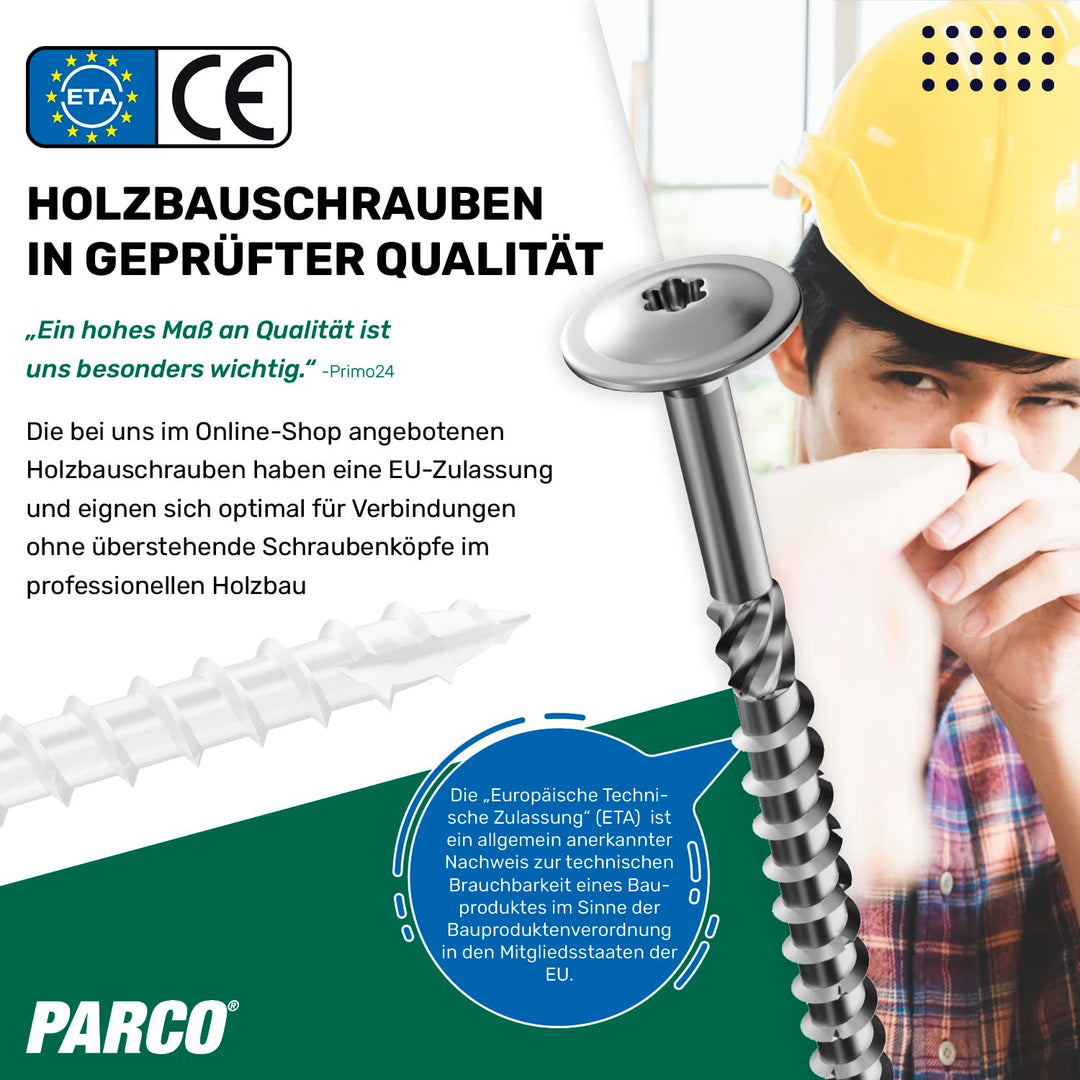PARCO Tellerkopfschrauben 6 x 200 mm, 100 Stück TX30 Verzinkt, CUT-Spitze, Holzbauschrauben für Kons