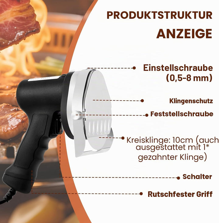 YJINGRUI Dönermesser Elektrisch, Elektrisches Kebabmesser/Schneidemesser, 2 Edelstahlklingen, 80 Wa