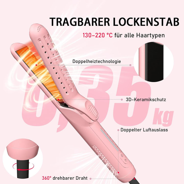 Air Lockenstab und Glätteisen 2-in-1, 360° Kaltluft-Welleneisen für Haare, Schnelle Locken, Ionen Cu