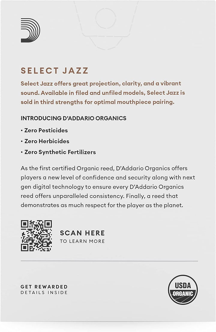 D'Addario Organisch Select Jazz Unfiled Soprano Saxophon-Stimmzungen - Saxophonrohre - 2 Weich, 10 P