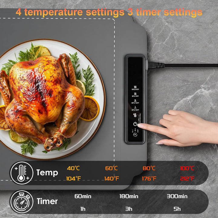 Elektrische Warmhalteplatte für Speisen, GuKKK Faltbare Speisenwärmer mit 4 Einstellbarer Temperatur