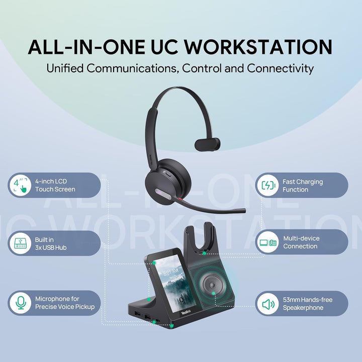 Yealink WH64 Workstation Mono Kabelloses DECT & Bluetooth Headset, Noise Cancelling Mikrofon, Touchs