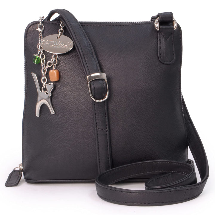 Catwalk Collection Handbags - Leder - Mittlere Grösse Umhängetasche/Schultertasche - ELEANOR Schwarz