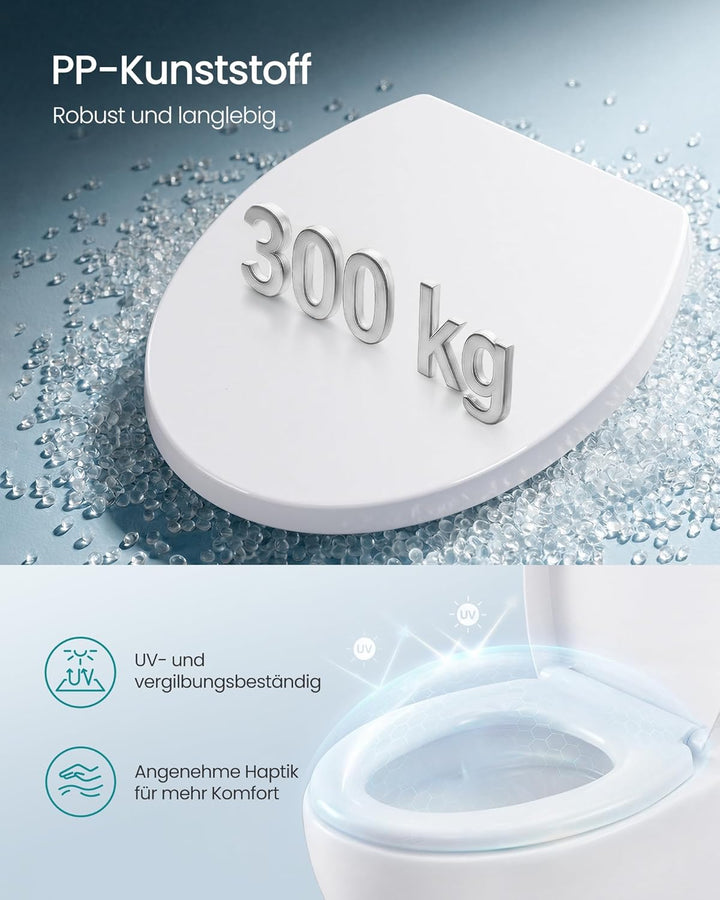 SONGMICS Toilettendeckel, O-Form, WC-Sitz mit Absenkautomatik, Griff, Toilettensitz abnehmbar, Klode