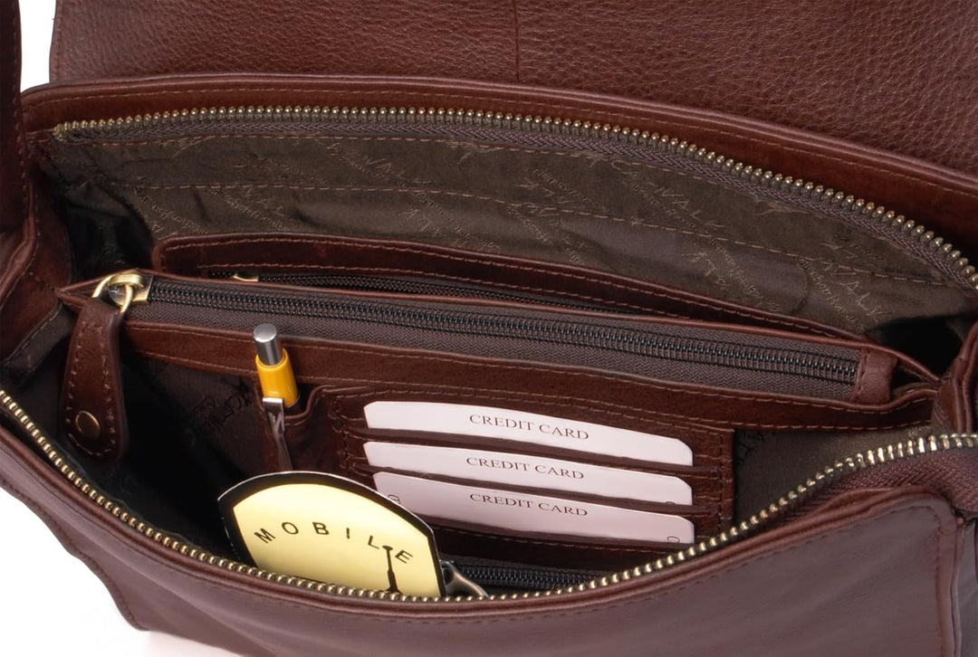 Catwalk Collection Handbags - Vintage Leder - Umhängetasche/Schultertasche - Passend für iPad und Ta