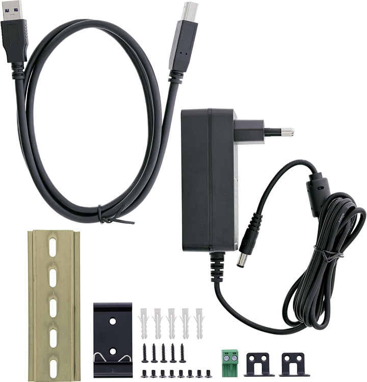 Inline USB 3.2 Gen.1 Industrie-Hub mit 7 Ports, Aluminiumgehäuse, DIN-Schienen-Montage, aktiver USB-