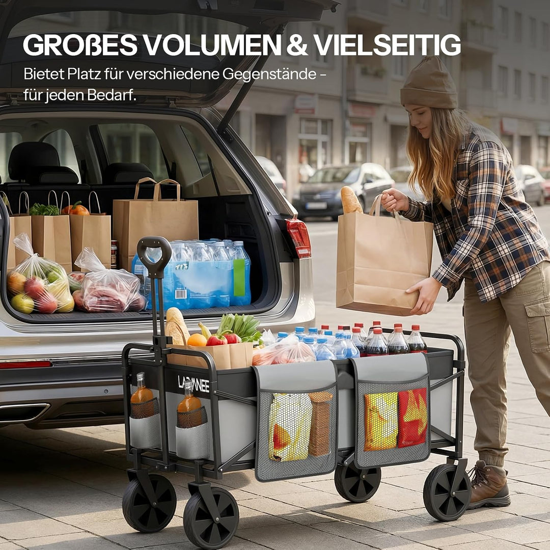 LARMNEE Faltbarer Handwagen, Gartenwagen, tragbarer Campingwagen mit verstellbarem Griff und 4 verst