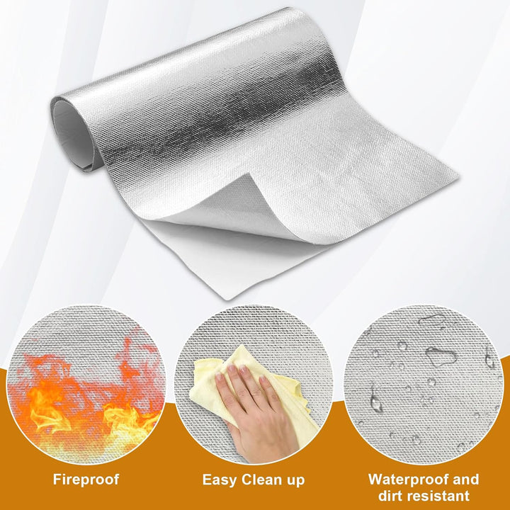 Aluminisierte Hitzeschutzmatte,Hitzeschutzmatte Selbstklebend Kleberücken Aluminium Glasfaser Blatt,