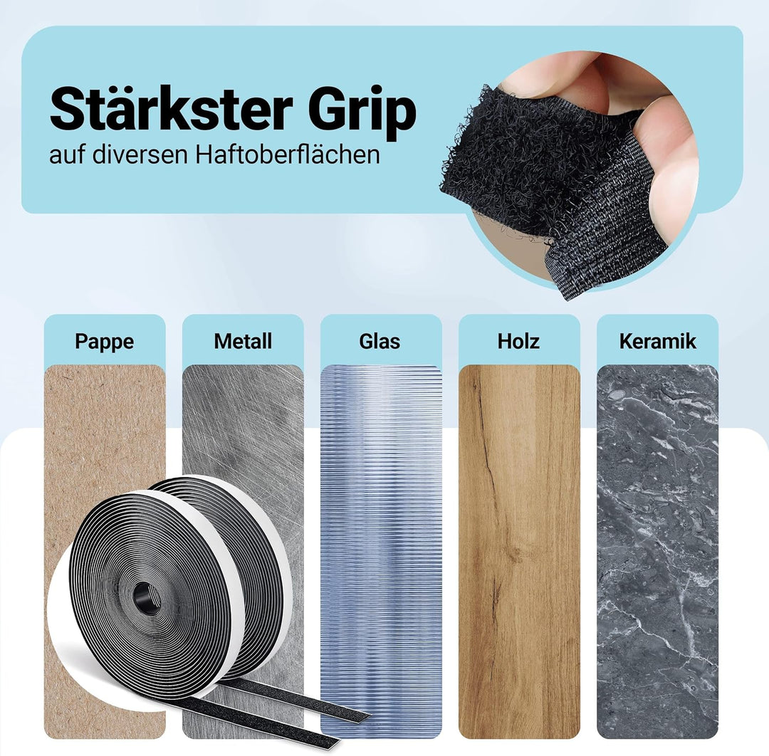 STARKL® Premium Klettband selbstklebend Extra Stark (Schwarz) I 25m x 20mm Klettverschluss selbstkle