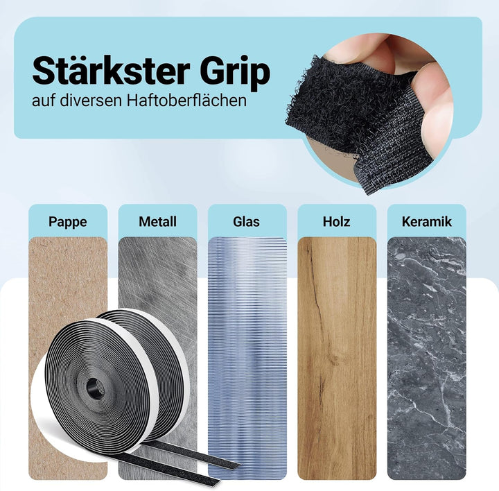 STARKL® Premium Klettband selbstklebend Extra Stark (Schwarz) I 25m x 20mm Klettverschluss selbstkle