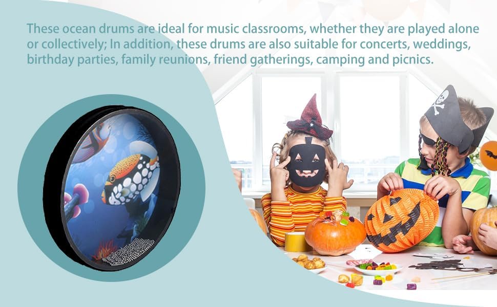 BQLZR 25,4 cm Ozeantrommel Hand Percussion Instrument Wave Bead Sea Sound Drum mit Fischmuster für