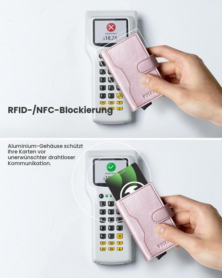 VULKIT Kreditkartenetui Damen RFID Schutz mit 3 Kartenfächern und 1 Ausweisfenster Klein Kartenetui