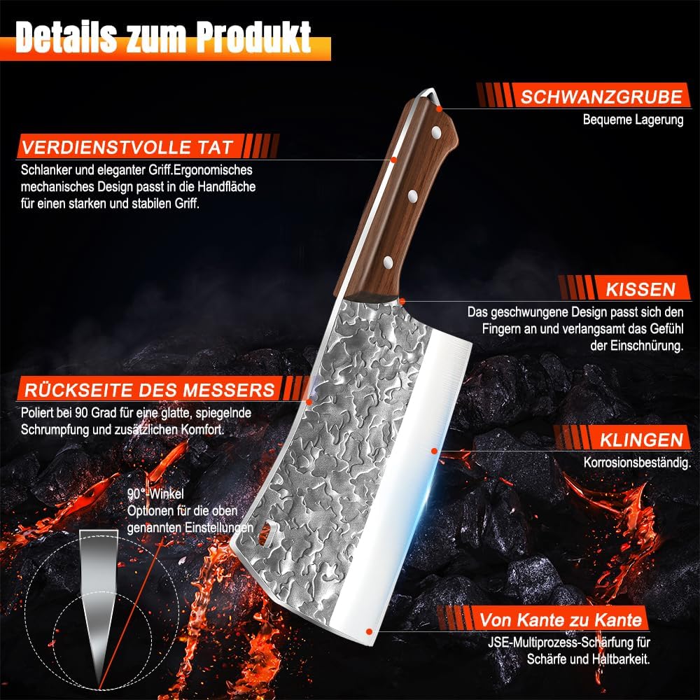 KEPEAK 4-Teilig Profi Metzgermesser Set mit Filetiermesser & Hackmesser & Ausbeinmesser und Schleifs