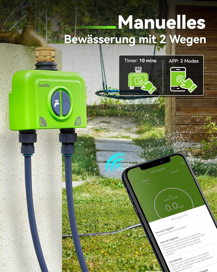 RAINPOINT Bewässerungscomputer WLAN 2 Ausgänge mit Antennen-Gateway und Messingeinlass Smart Bewässe