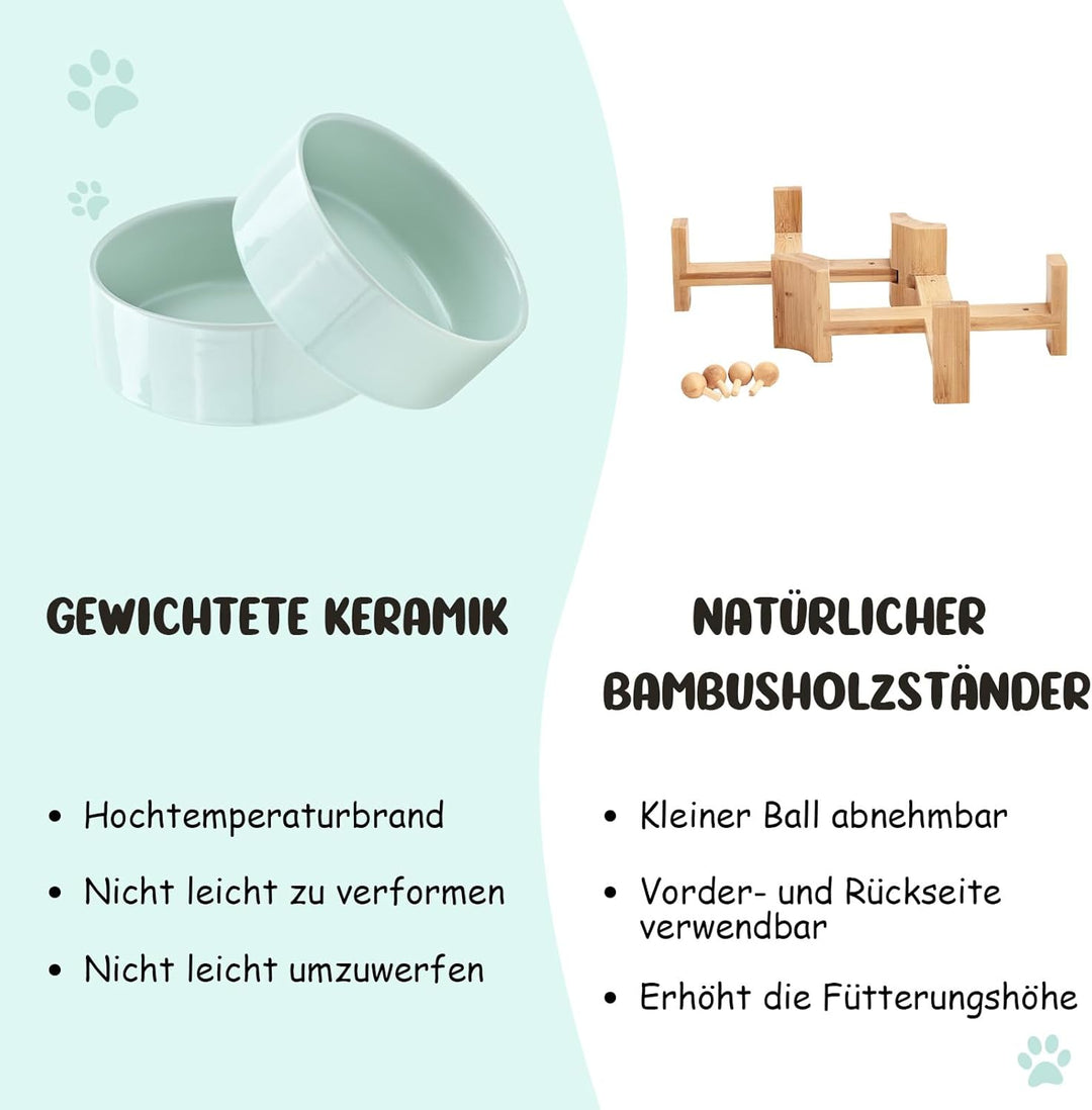 SPUNKYJUNKY 15° Kippbare Keramik Hundenapf mit Holzständer Futter und Wassernapf rutschfest für Hund