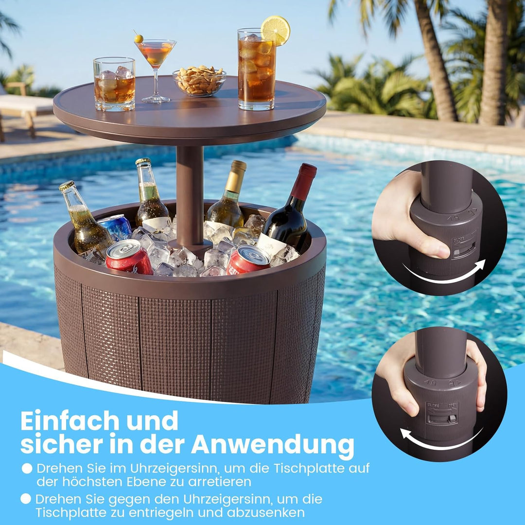COSTWAY Cool Bar, Kühltisch Outdoor Wetterfest, 38L Beistelltisch mit Hebedeckel, Getränkekühler für