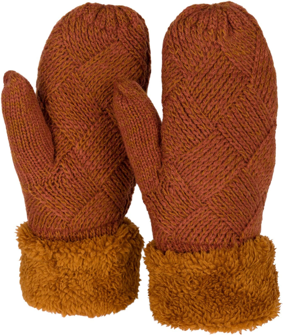 styleBREAKER Damen warme Winter Strick Fäustlinge, Handschuhe mit Rauten Muster, Thermo Fleece, Stri