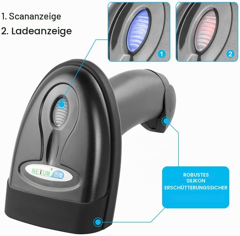NETUM Wireless Barcode Scanner 2 in 1 2.4G Wireless & USB Wired 1D Laser Barcode Reader Handheld Bar