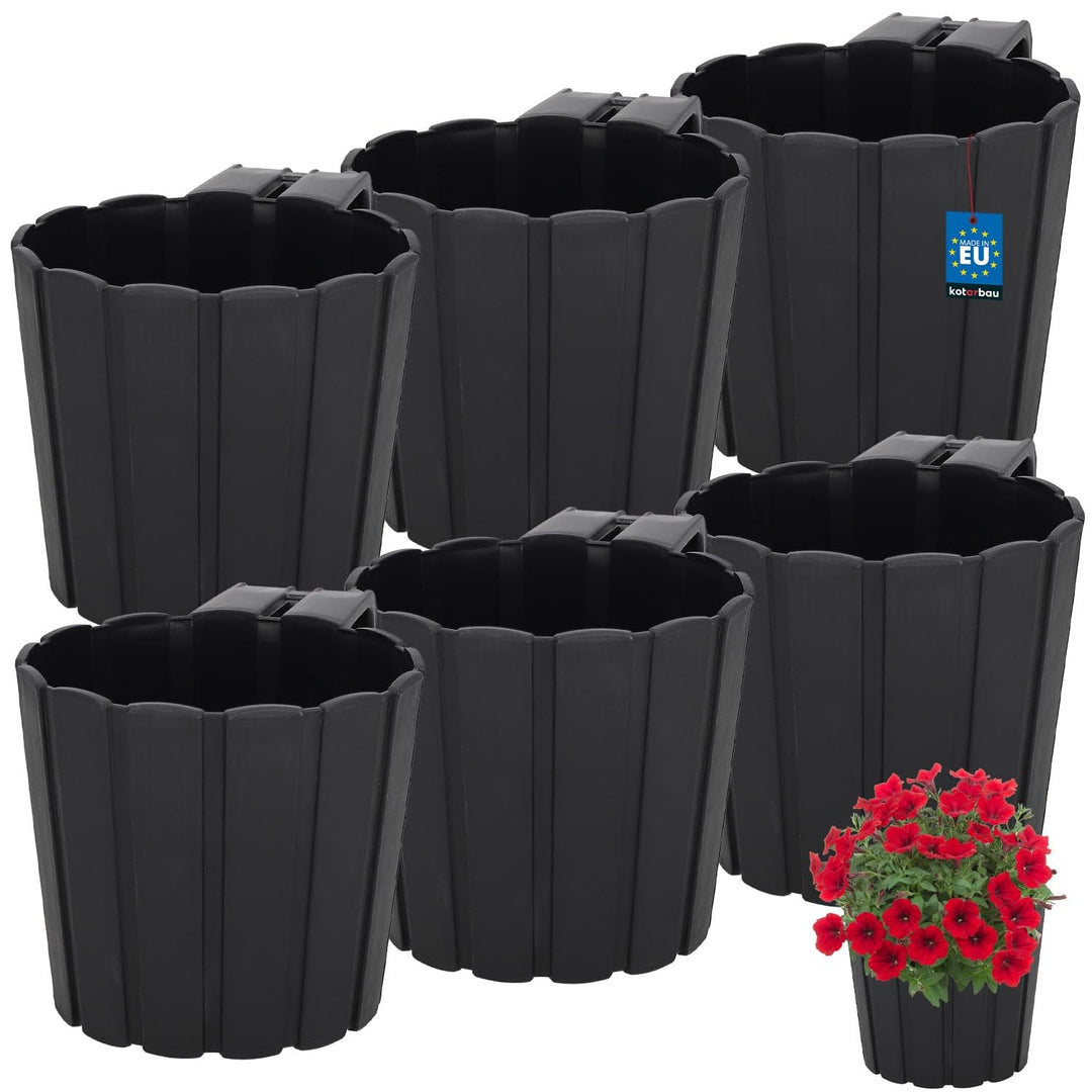 KOTARBAU® 6er Set Blumentopf Hängend - Pflanzkübel - ⌀ 15 cm H: 13 cm Anthrazit - Übertopf Kunststof