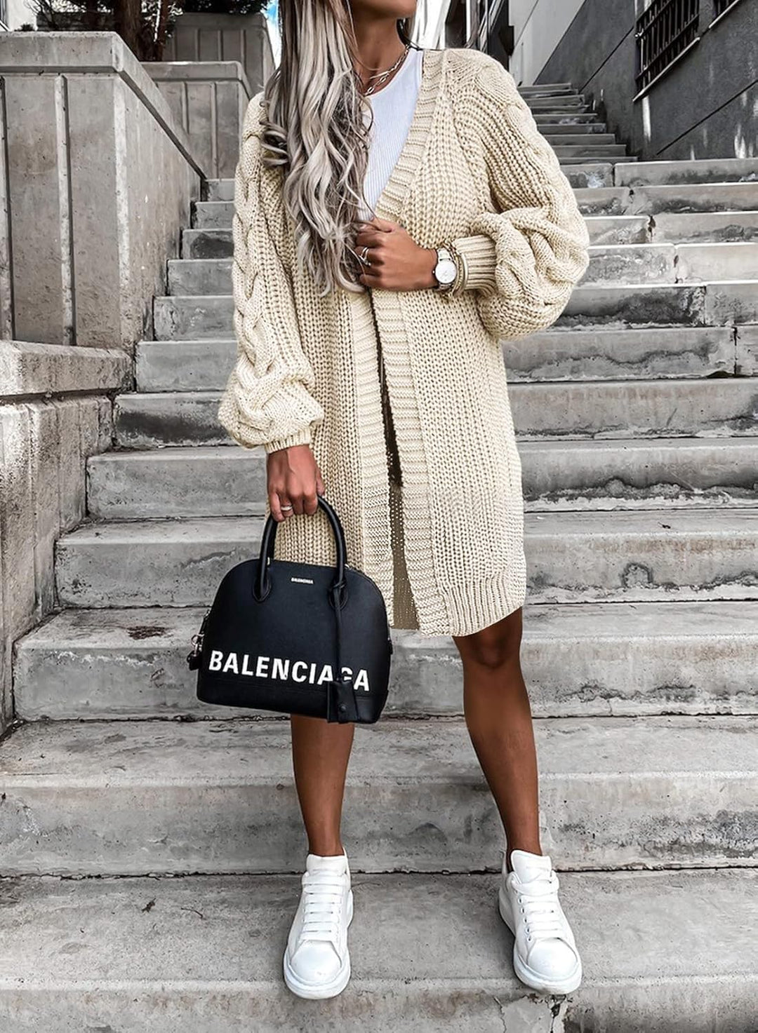 Maavoki Damen Lang Strickjacke Oversize Langarm Sweater Cardigan Casual Strickmantel Herbst Outerwea