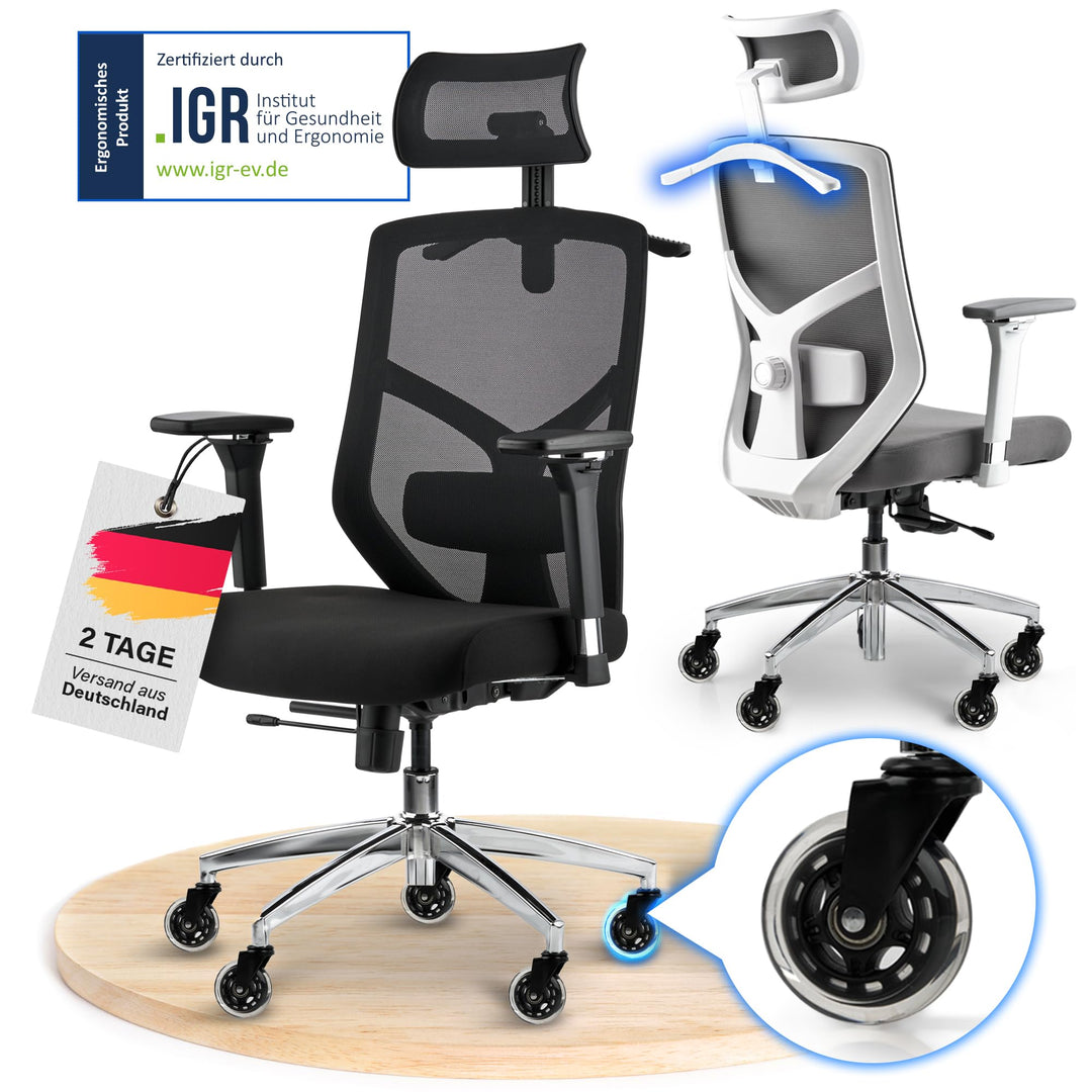 ELITESEATS Bürostuhl Ergonomisch [Silent Wheels] - Schreibtischstuhl [4D Armlehnen] - Office Chair [