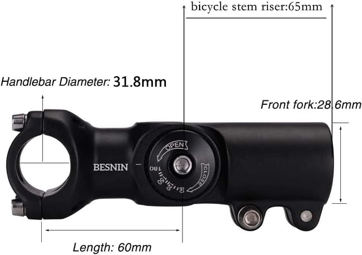 BESNIN Fahrrad Vorbau,Radfahren MTB Vorbau 0-90° 31.8MM OR 25.4MM 60/93/100mm Mountainbike Lenker Vo
