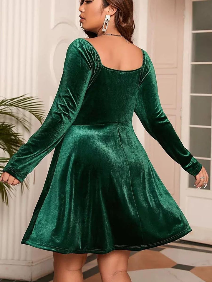 Damen Samtkleid Elegant Abendkleid Langarm Cocktailkleid Rundhals Kleid Bodycon festliches Partyklei