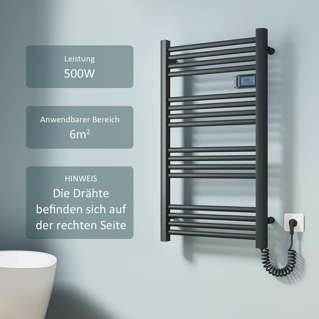 EMKE Elektrischer Handtuchheizkörper 96 x 40 cm, Badheizkörper Elektrisch mit Touchschalter Timer, H